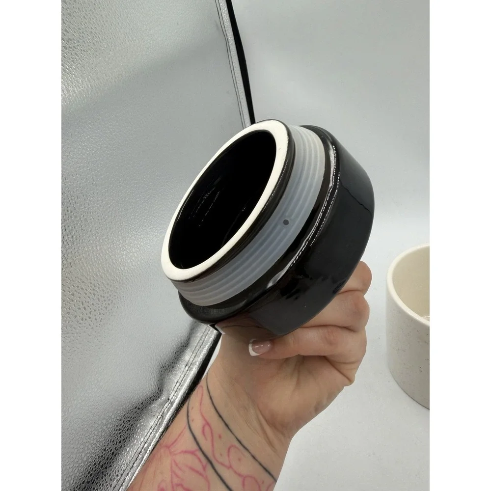 Stoneware Storage Canister Jar Black & Marble Ceramic Lid NWT